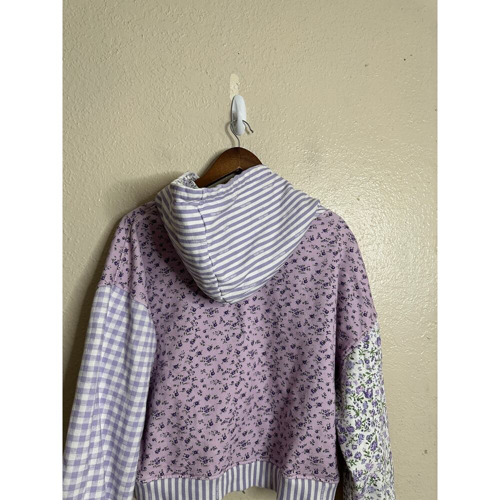 Teddy Fresh Lavender Patchwork Zip-Up Hoodie Womans 3XL Floral Gingham - Picture 9 of 12